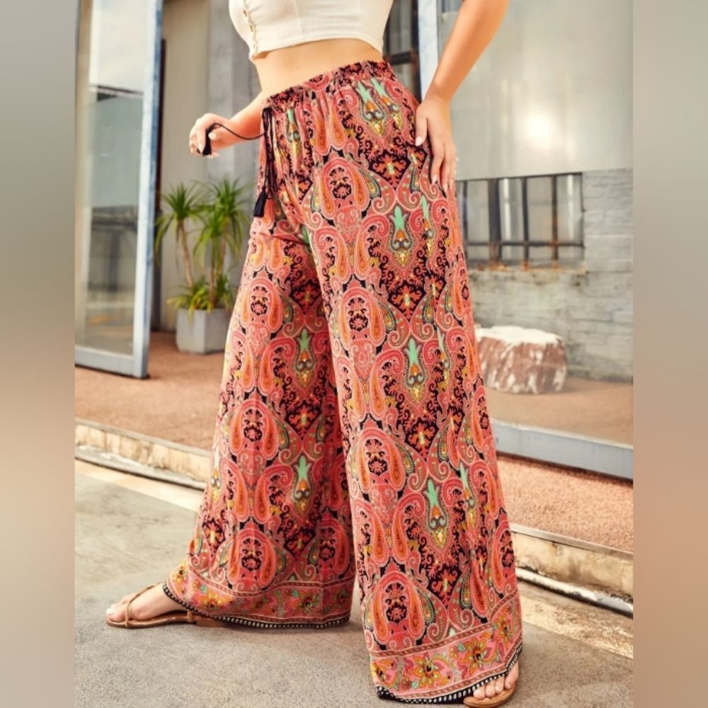 Womens Plus size Paisley wide leg pants